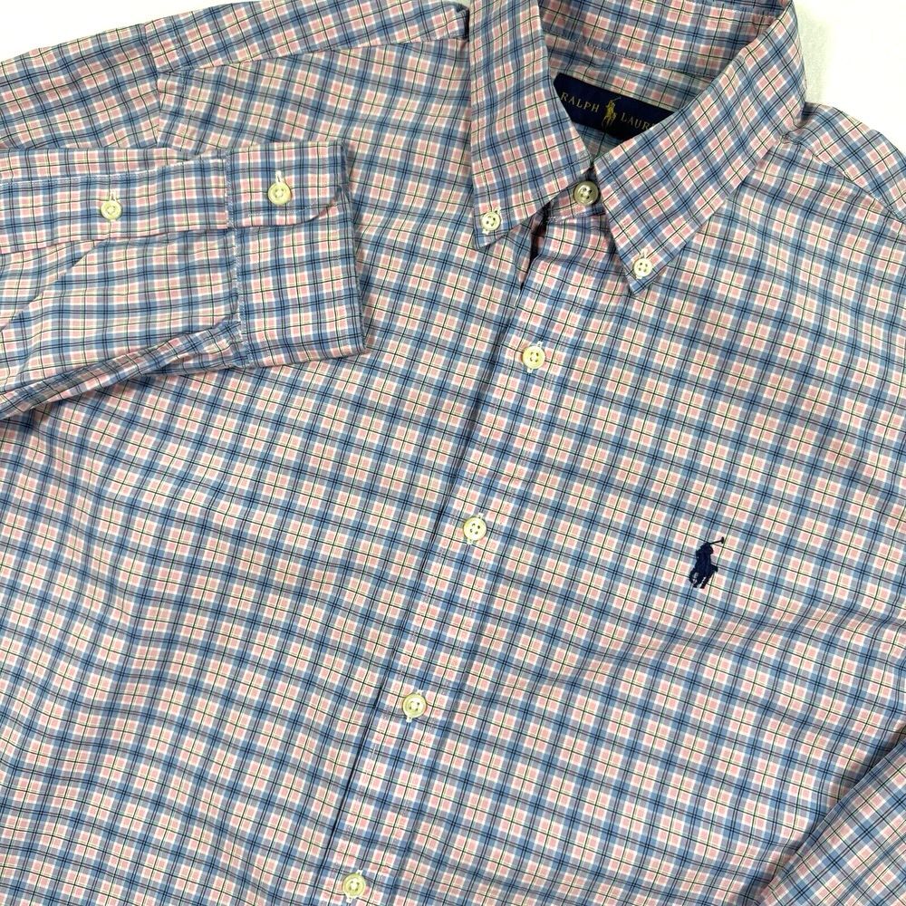 Polo Ralph Lauren Button Down Shirt Men's M Pink Blue Plaid Classic Preppy